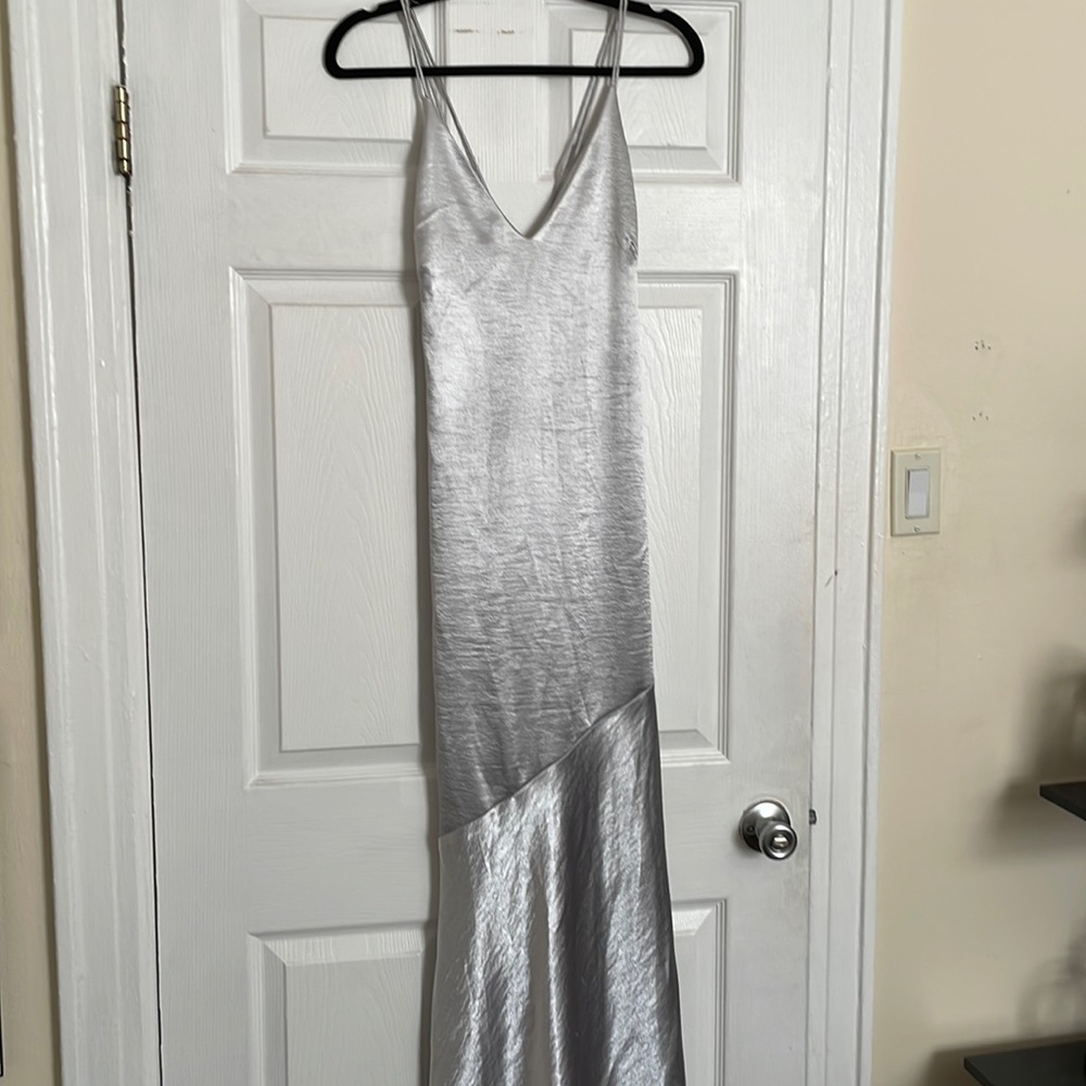 Metallic Silver Mermaid Maxi Dress